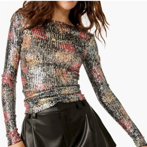 Free People Tops - Free People intimately gold rush sequin floral long sleeve top